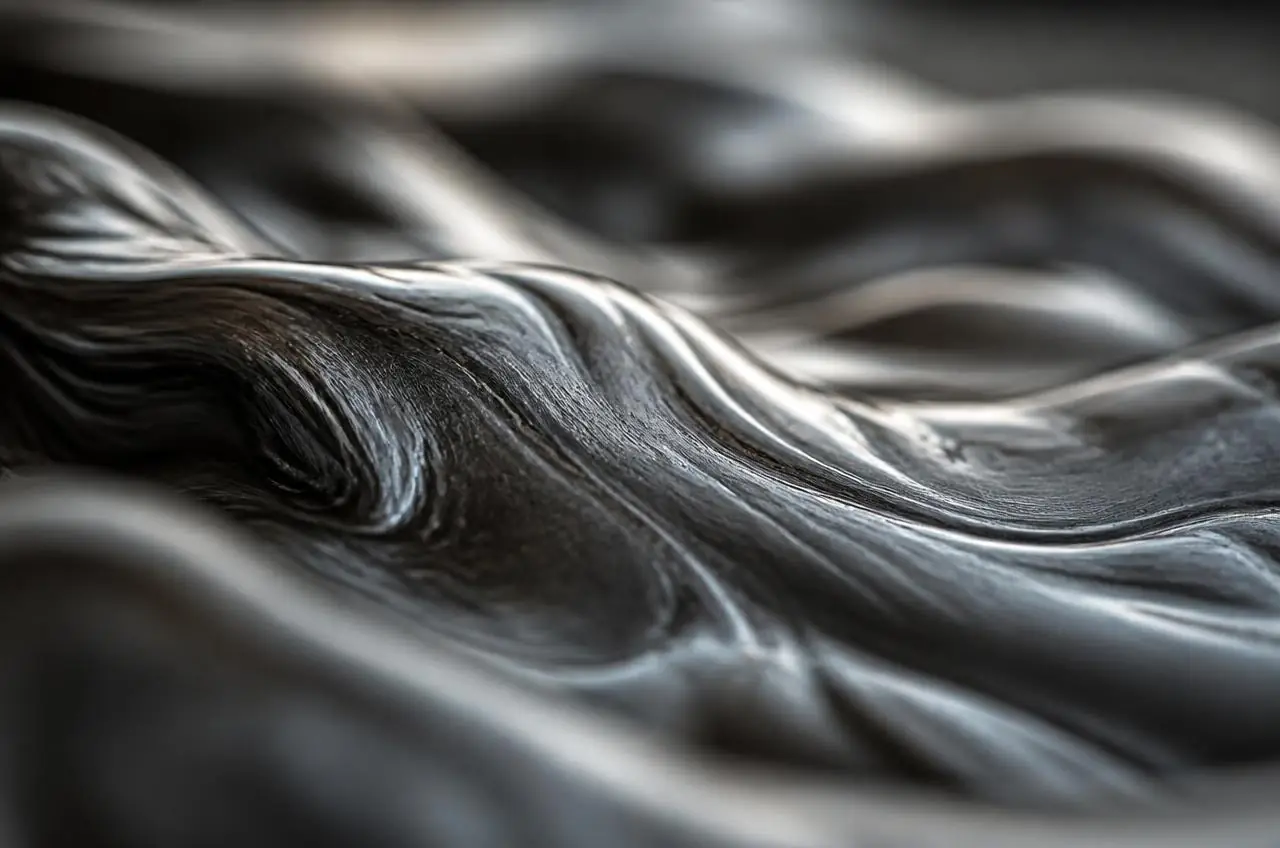 Abstract macro texture of flowing steel, illustrating site-level ResponsibleSteel certification of steelmaking operations